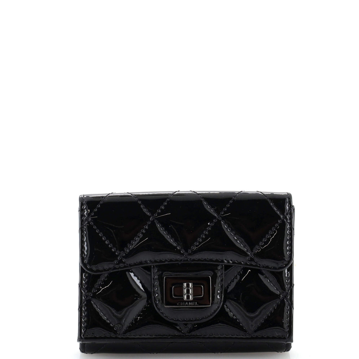 Chanel CHANEL Trifold Flap Wallet Quilted Patent Compact