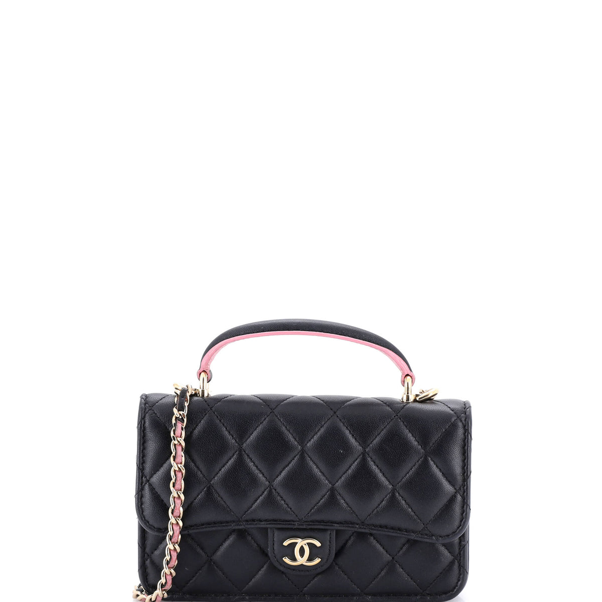 Chanel CHANEL Classic Top Handle Flap Phone Holder with Chain Quilted Lambskin