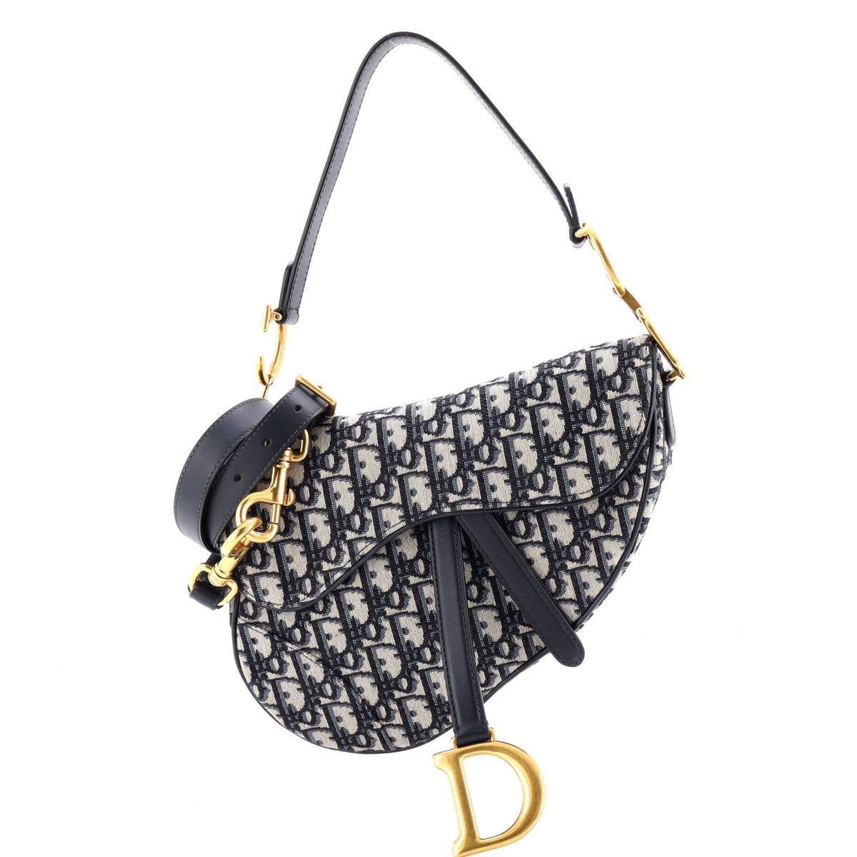 Christian Dior Saddle Handbag with Strap Oblique Canvas Medium