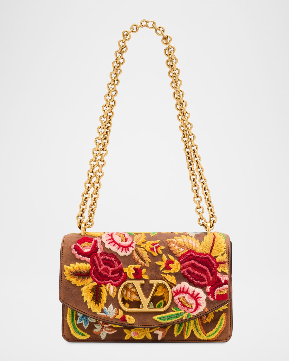 Valentino Vain Medium Floral-Embroidered Suede Shoulder Bag