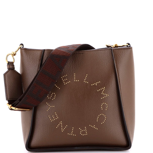 Logo Crossbody Bag Perforated Faux Leather Mini