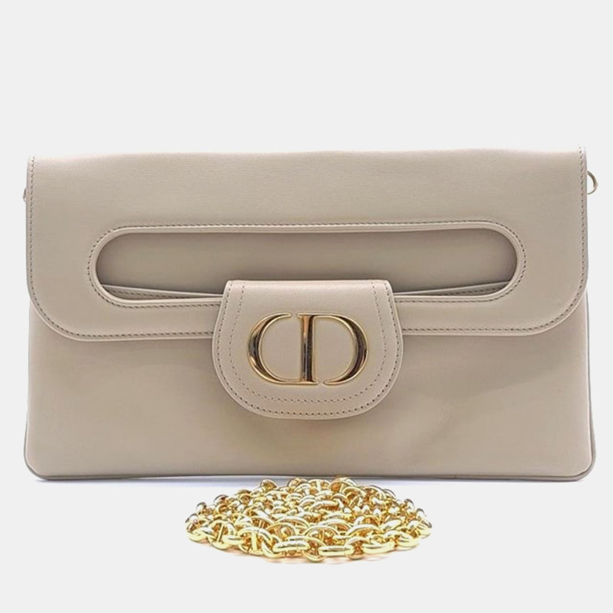 Dior Christian Beige Leather Double Medium Clutch