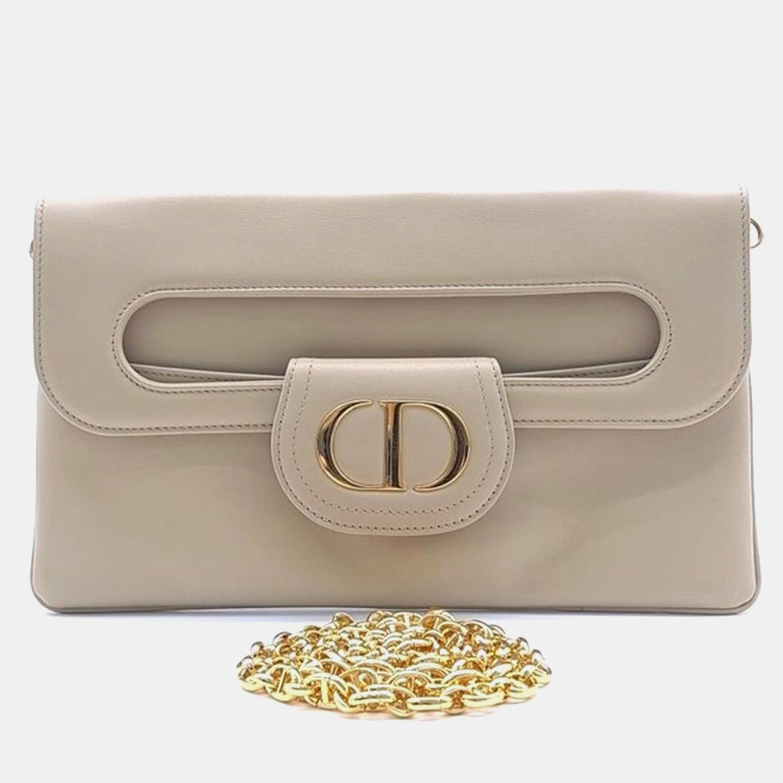 Dior Christian – Doppelte mittelgroße Clutch aus Leder in Beige