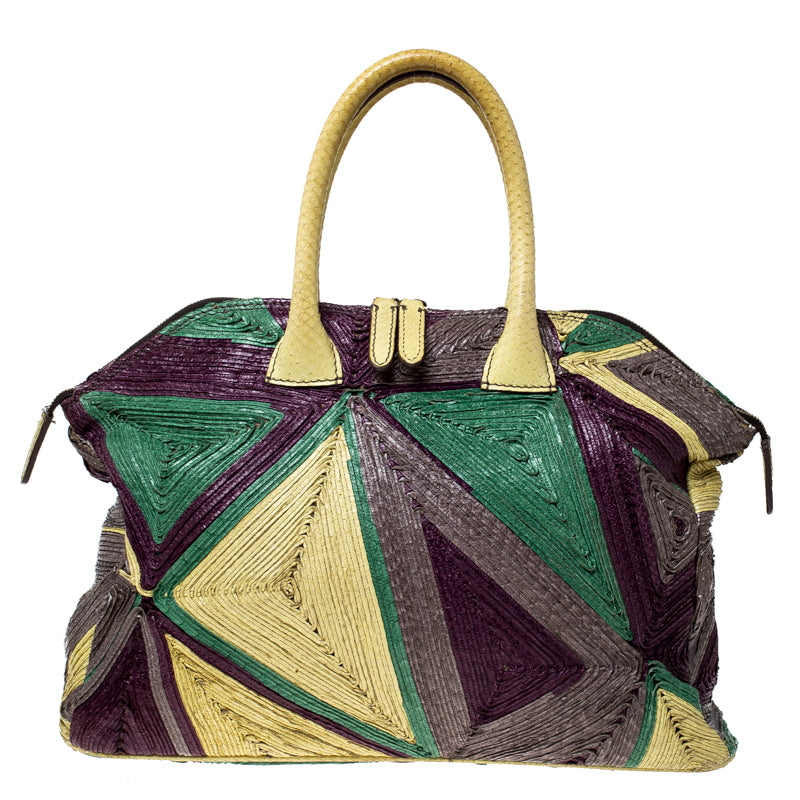 Zagliani Multicolor Woven Leather and Python Tomodachi Satchel