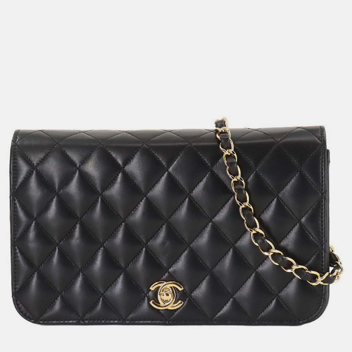 Chanel Black Leather Turn Lock Matelasse Chain Shoulder Bag