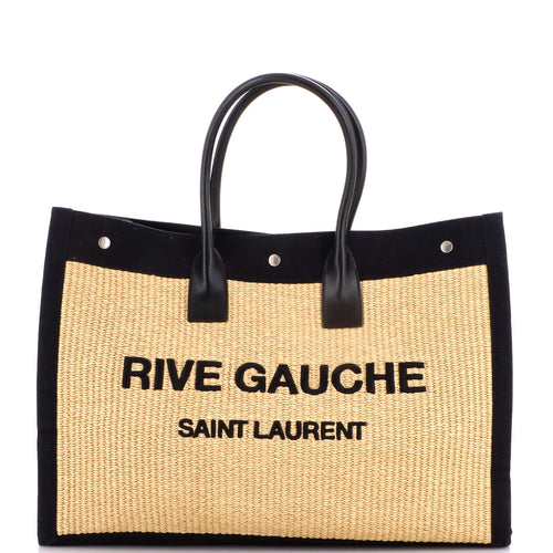 Rive Gauche Shopper Tote Raffia with Canvas Large