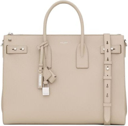 Saint Laurent Men's Sac De Jour Leather Tote Bag in Sea Salt | 737586DTI0E9607