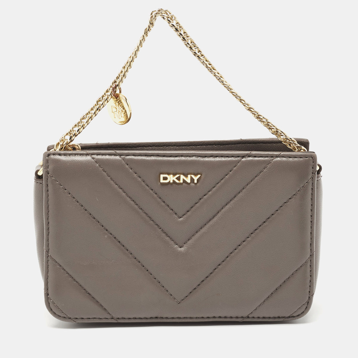DKNY DKNY Grey Leather Chevron Chain Clutch