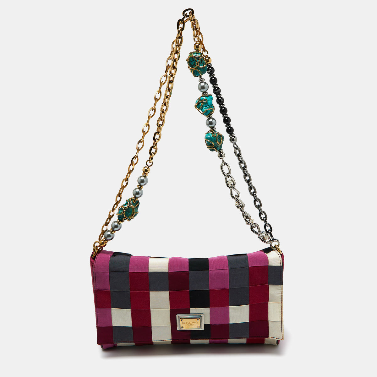 Dolce & Gabbana Multicolor Canvas and Suede Flap Chain Clutch