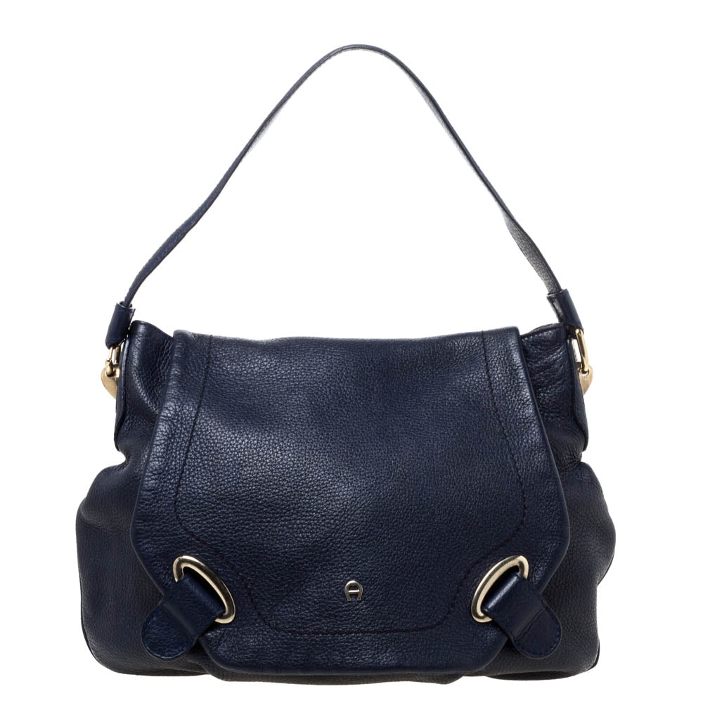 Aigner Blue Leather Flap Hobo