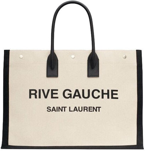 Men's Rive Gauche Print Tote Bag in Greggio/Nero/Nero | 509415FAAVU9083