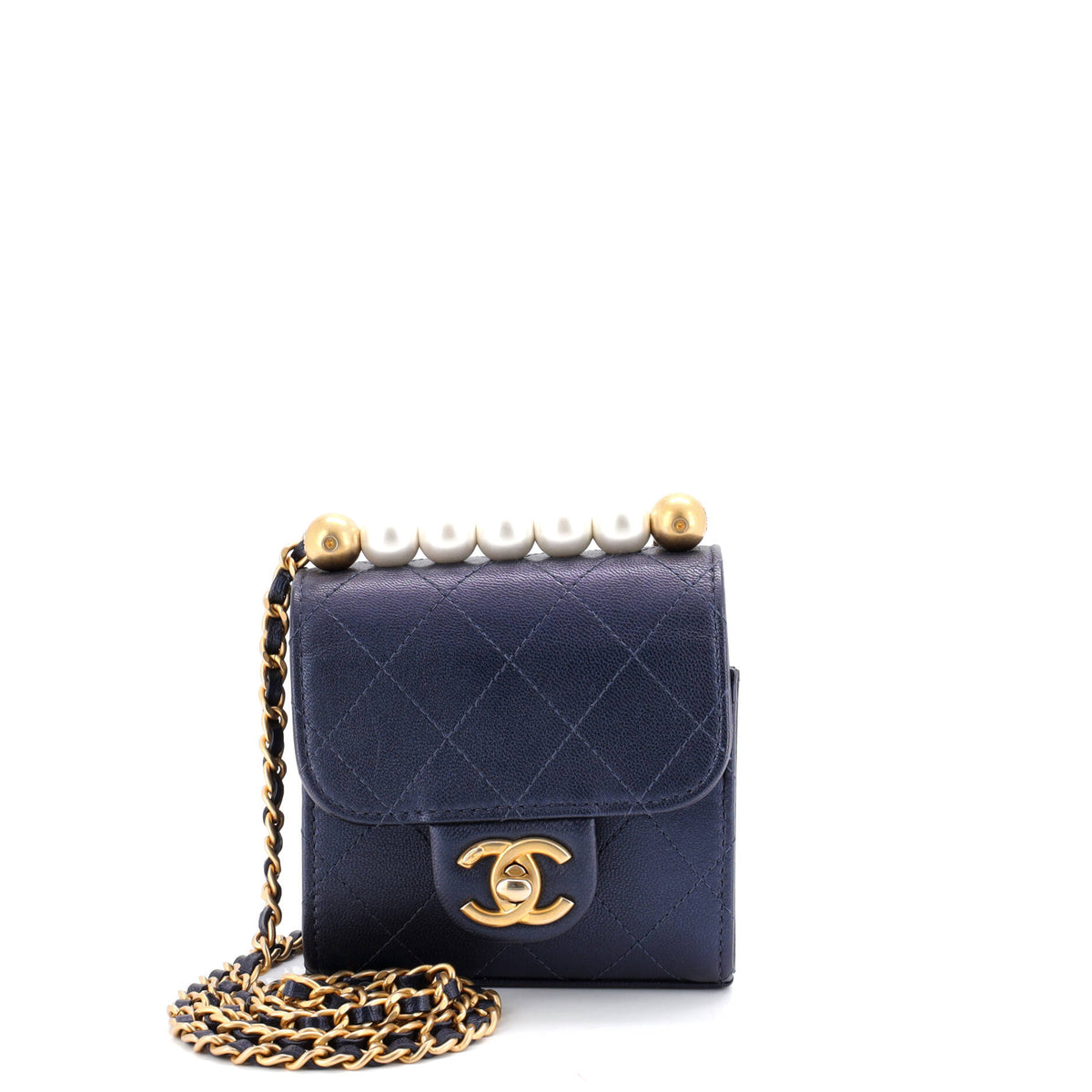Chanel CHANEL Chic Pearls Flap Clutch with Chain Quilted Goatskin Mini