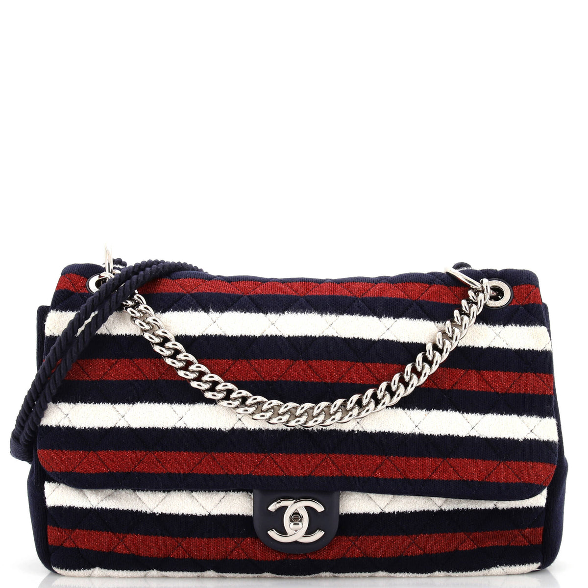 Chanel CHANEL Rope Flap Bag Quilted Striped Jersey Large