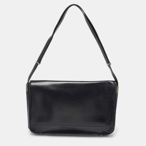 Black Leather Flap Shoulder Bag