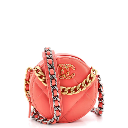 CHANEL 19 Round Clutch with Chain Quilted Leather