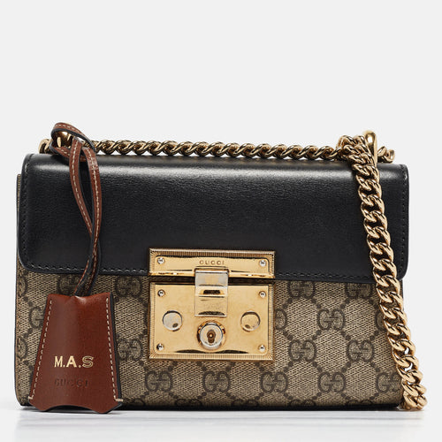 Black/Beige GG Supreme Canvas and Leather Small Padlock Shoulder Bag