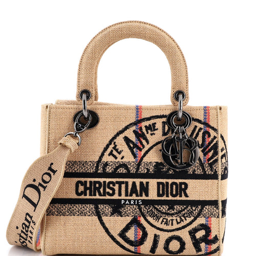 Lady D-Lite Bag Embroidered Jute Canvas Medium