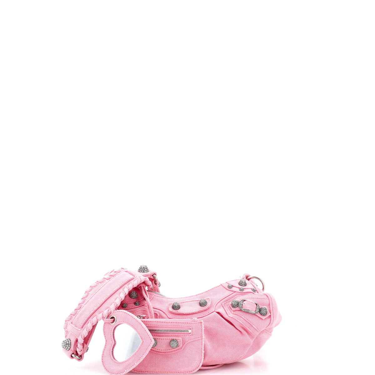 Balenciaga Le Cagole Giant Studs Shoulder Bag Denim with Crystals XS