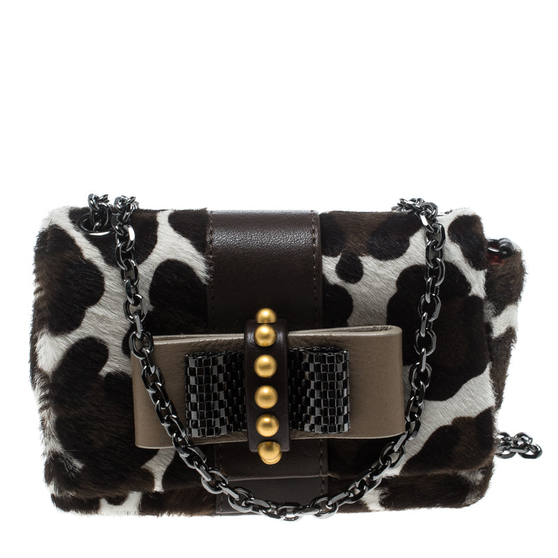 Christian Louboutin White Animal Print Calfhair Mini Sweet Charity Shoulder Bag