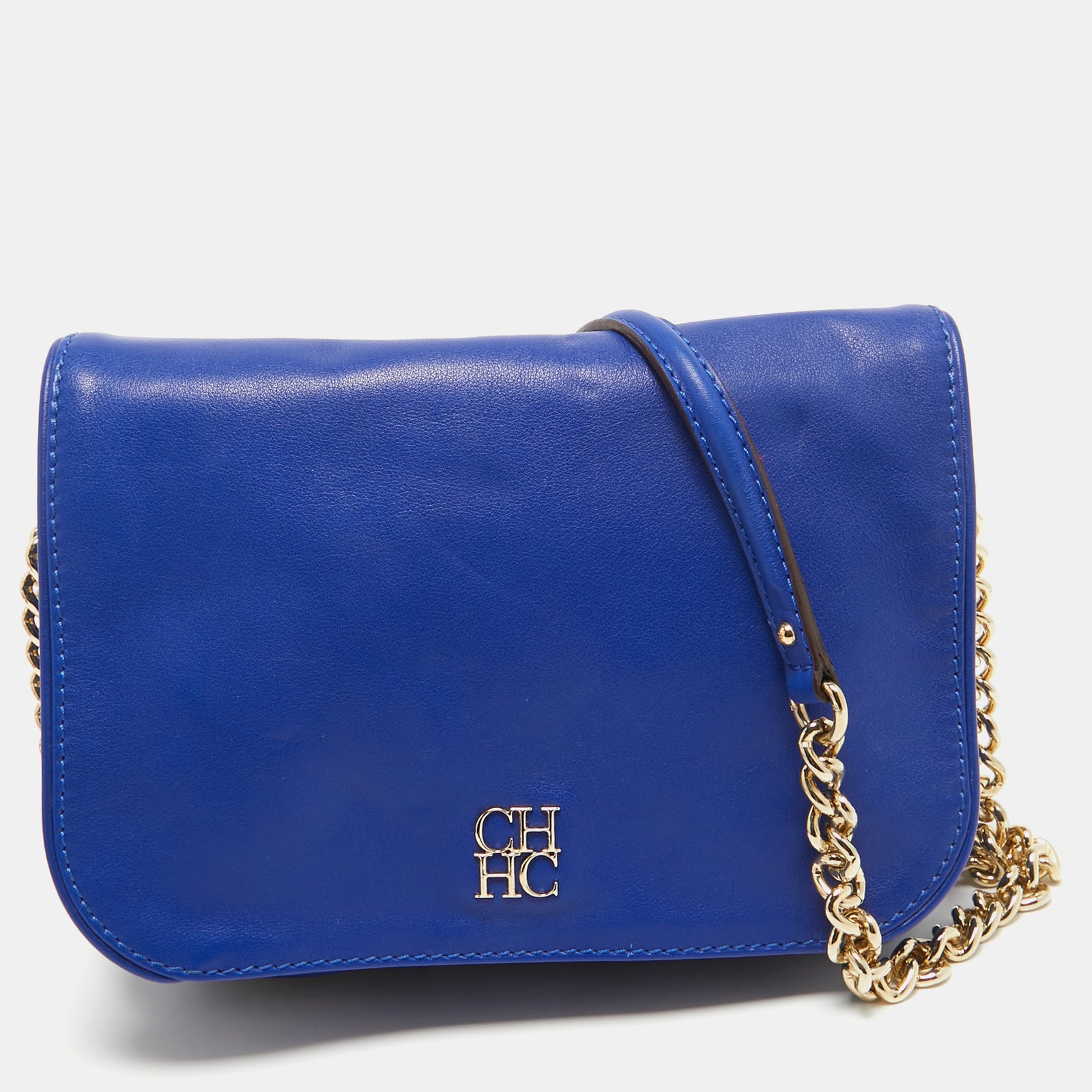 Carolina Herrera Blue Leather New Baltazar Flap Shoulder Bag