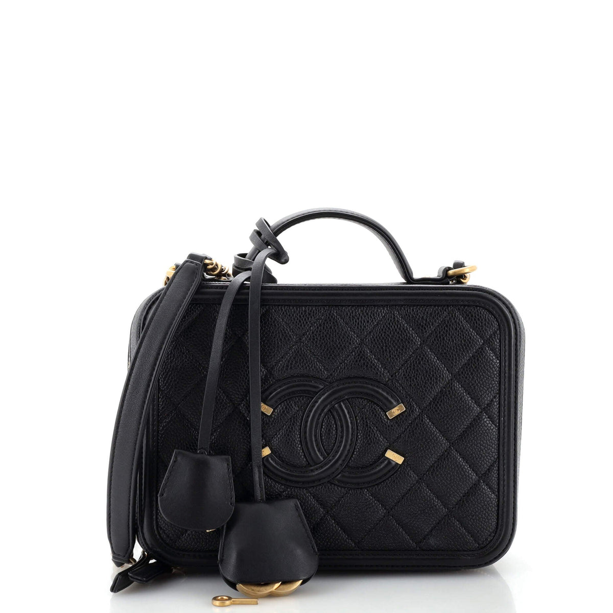 Chanel CHANEL Filigree Vanity Case Quilted Caviar Medium