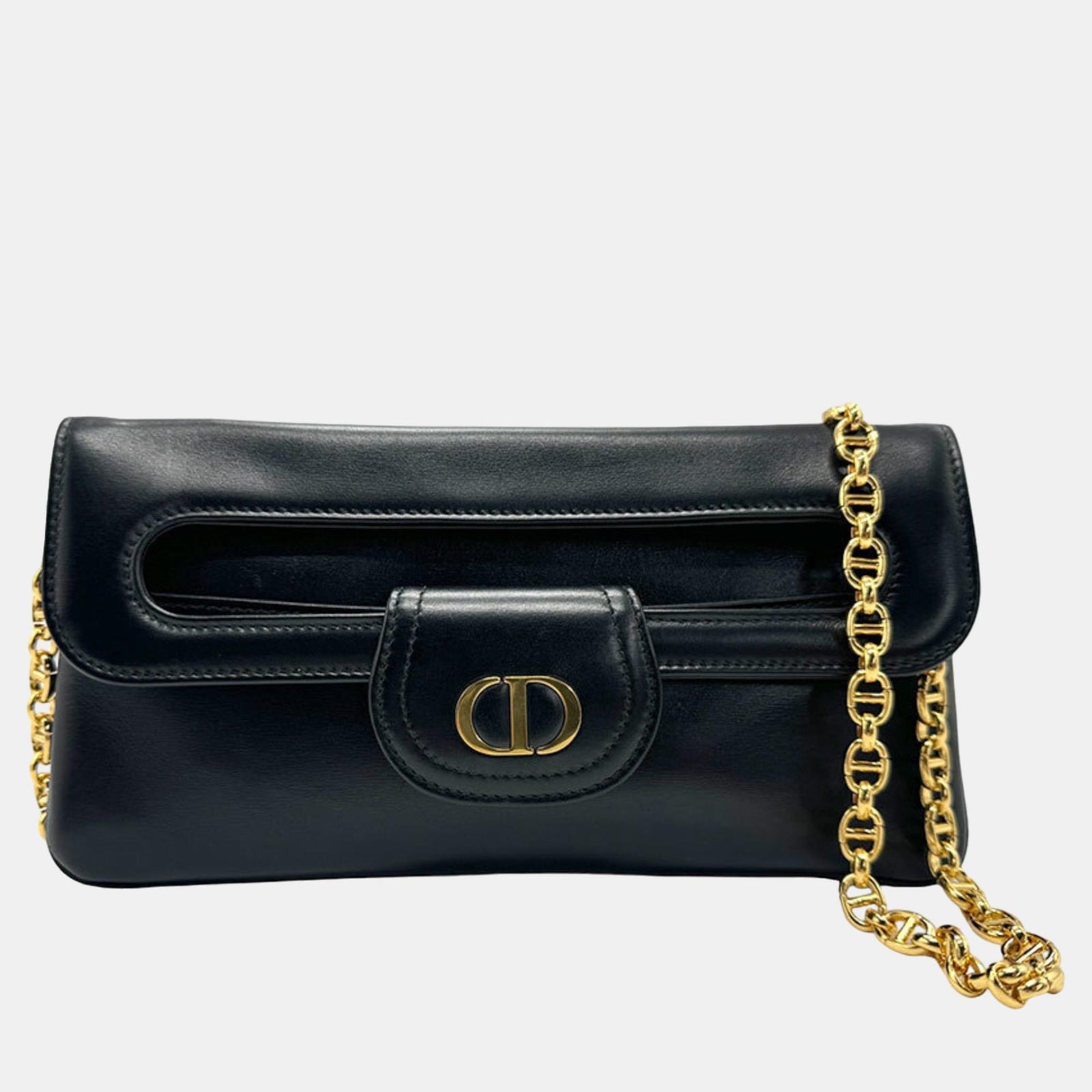 Dior Sac DiorDouble Chain Medium en cuir noir