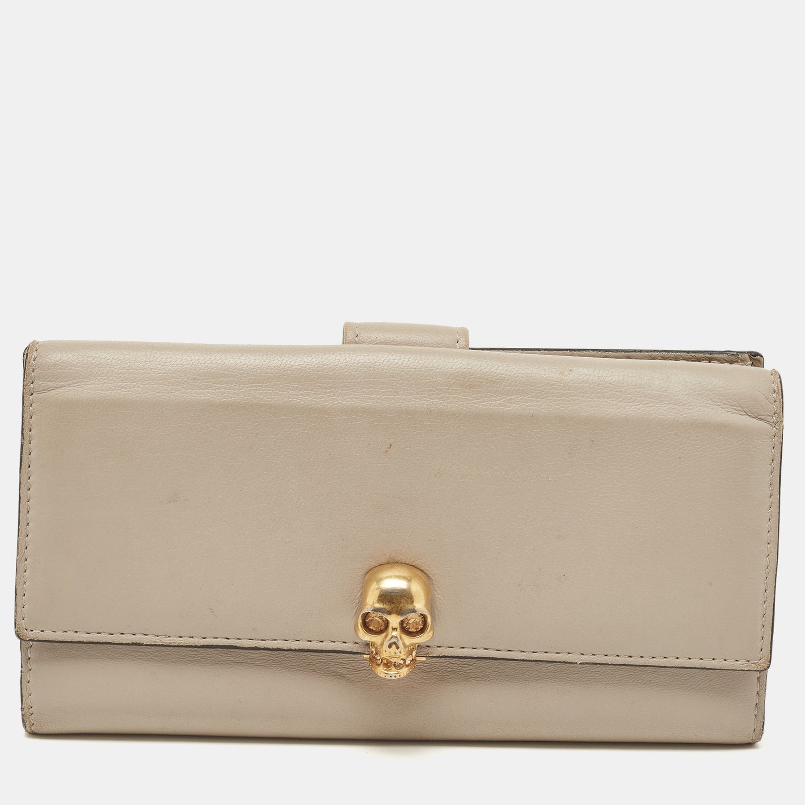 Alexander Mcqueen Grey Leather Skull Continental Wallet