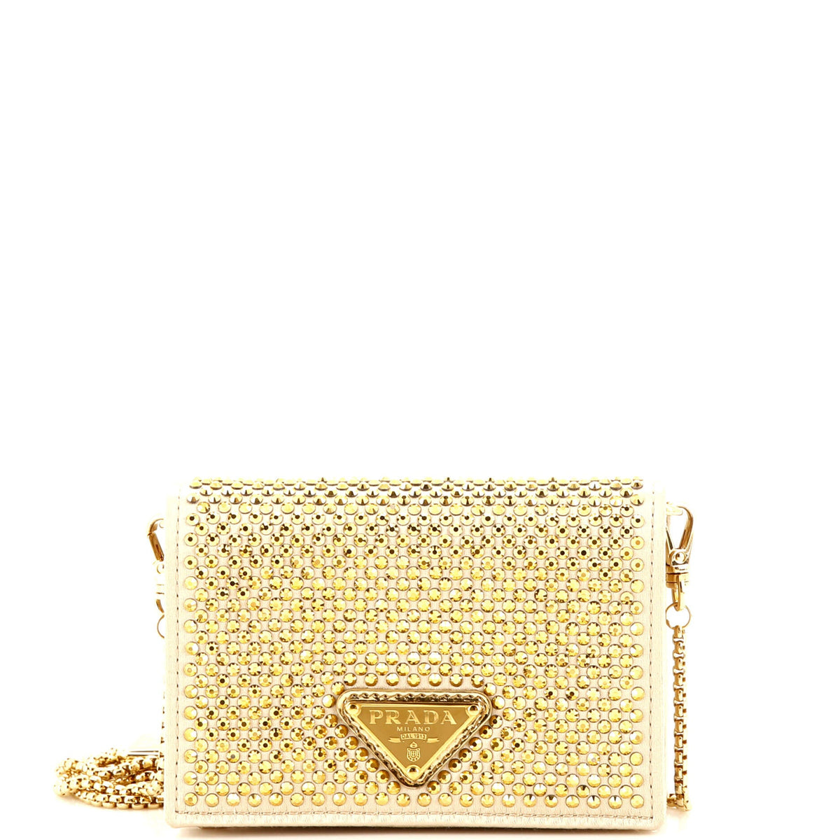 Prada PRADA Flap Card Holder with Chain Satin with Crystals