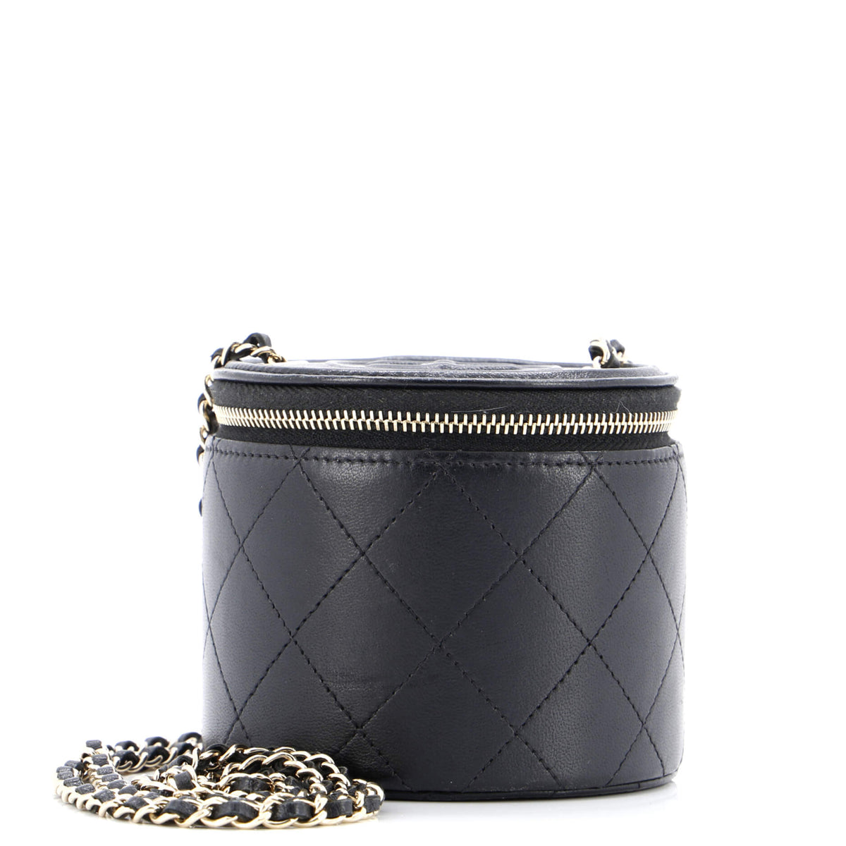 Chanel CHANEL CC Round Vanity Case with Chain Quilted Lambskin Mini