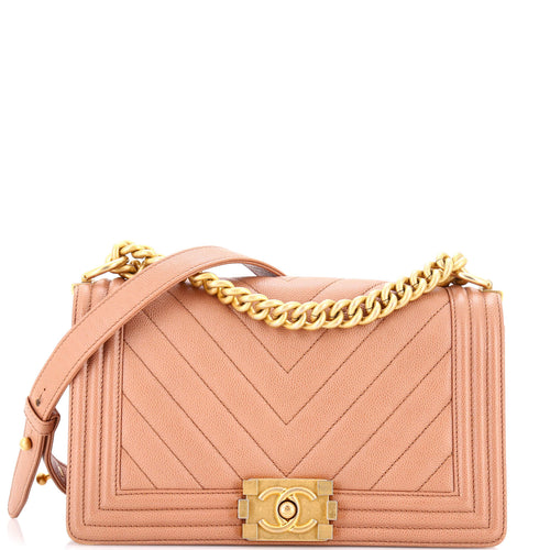 CHANEL Boy Flap Bag Chevron Caviar Old Medium