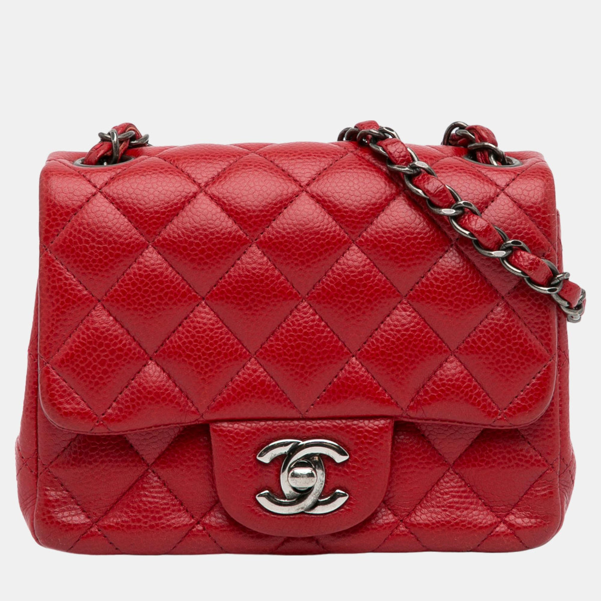 Chanel Red Mini Square Classic Caviar Single Flap