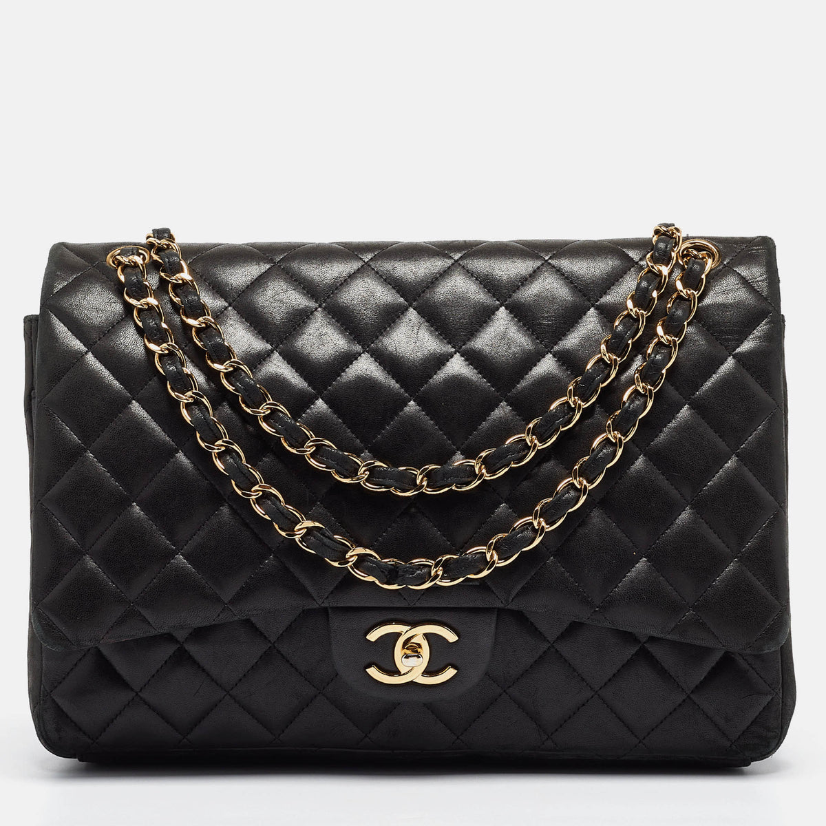 Chanel Black Quilted Lambskin Leather Maxi Classic Double Flap Bag