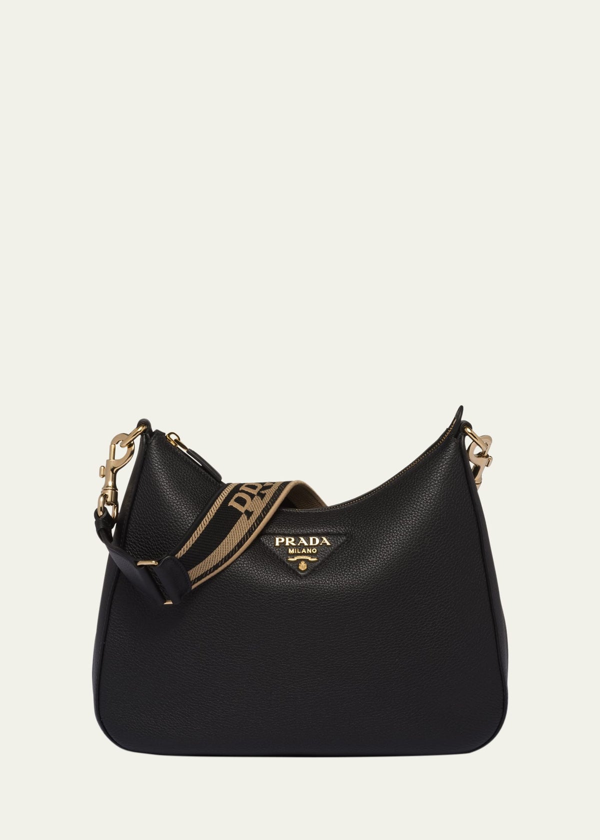Prada Zip Leather Hobo Bag