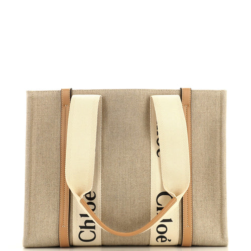 CHLOE Woody Tote Canvas with Leather Medium