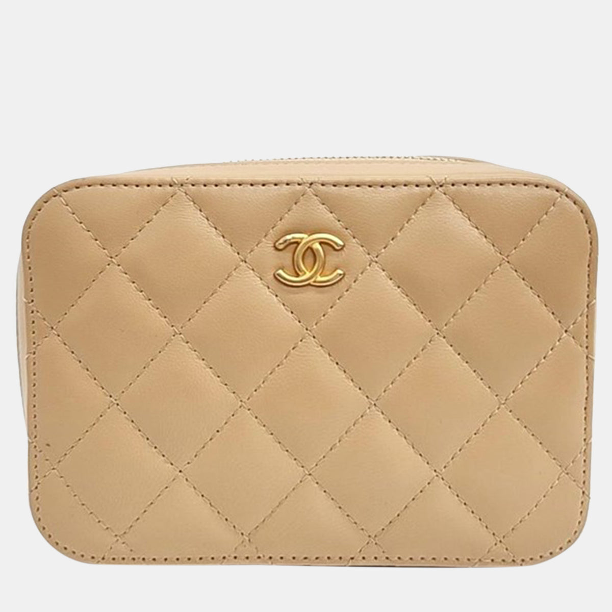 Chanel Beige Lambskin Leather Mini Pearl Crush Camera Bag