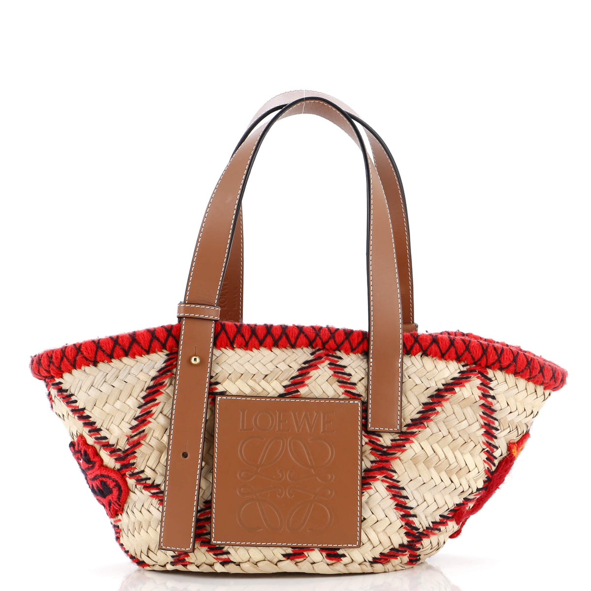 Loewe LOEWE Basket Tote Embroidered Raffia Medium