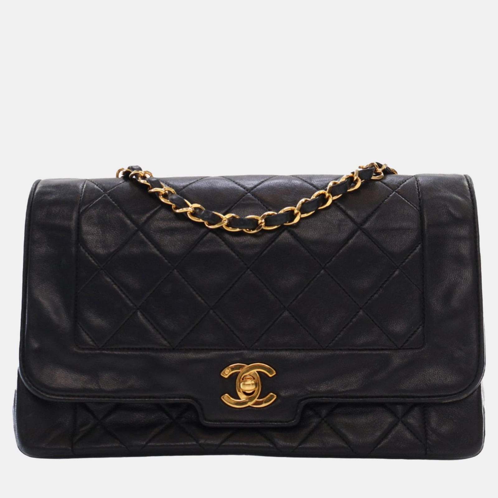 Chanel Sac à rabat Diana en cuir d'agneau noir de taille moyenne