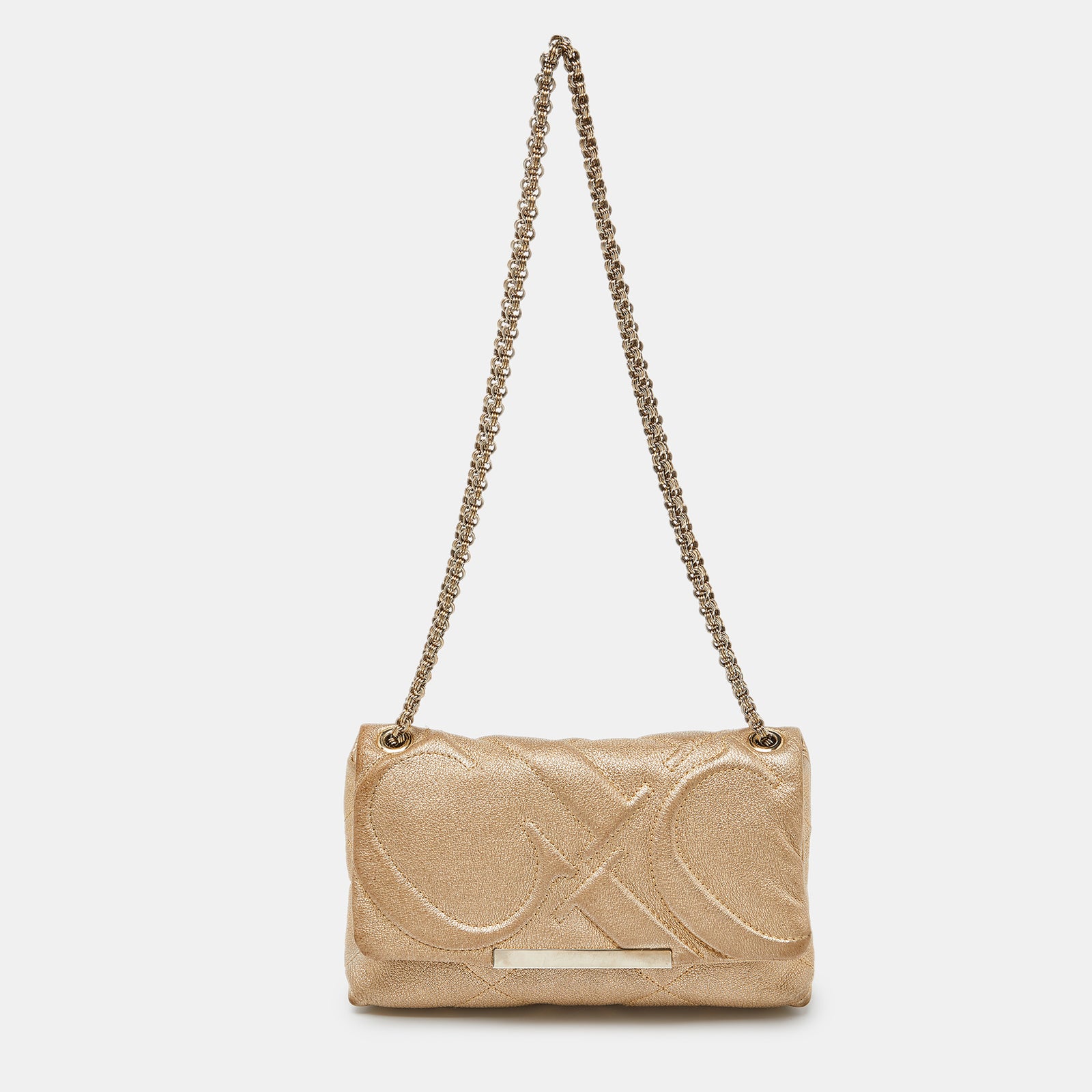 Ch Carolina Herrera Metallic Gold Quilted Leather Chain Crossbody Bag