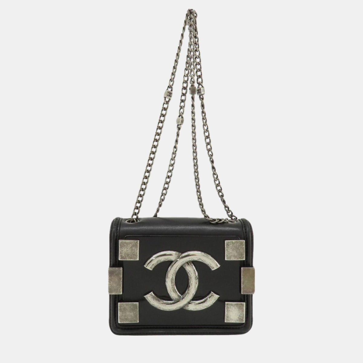 Chanel Black Lambskin and Plexiglass Boy Lego Brick Ruthenium Shoulder Bag