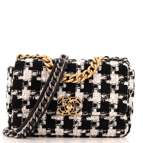 CHANEL 19 Flap Bag Quilted Houndstooth Tweed and Ribbon Medium