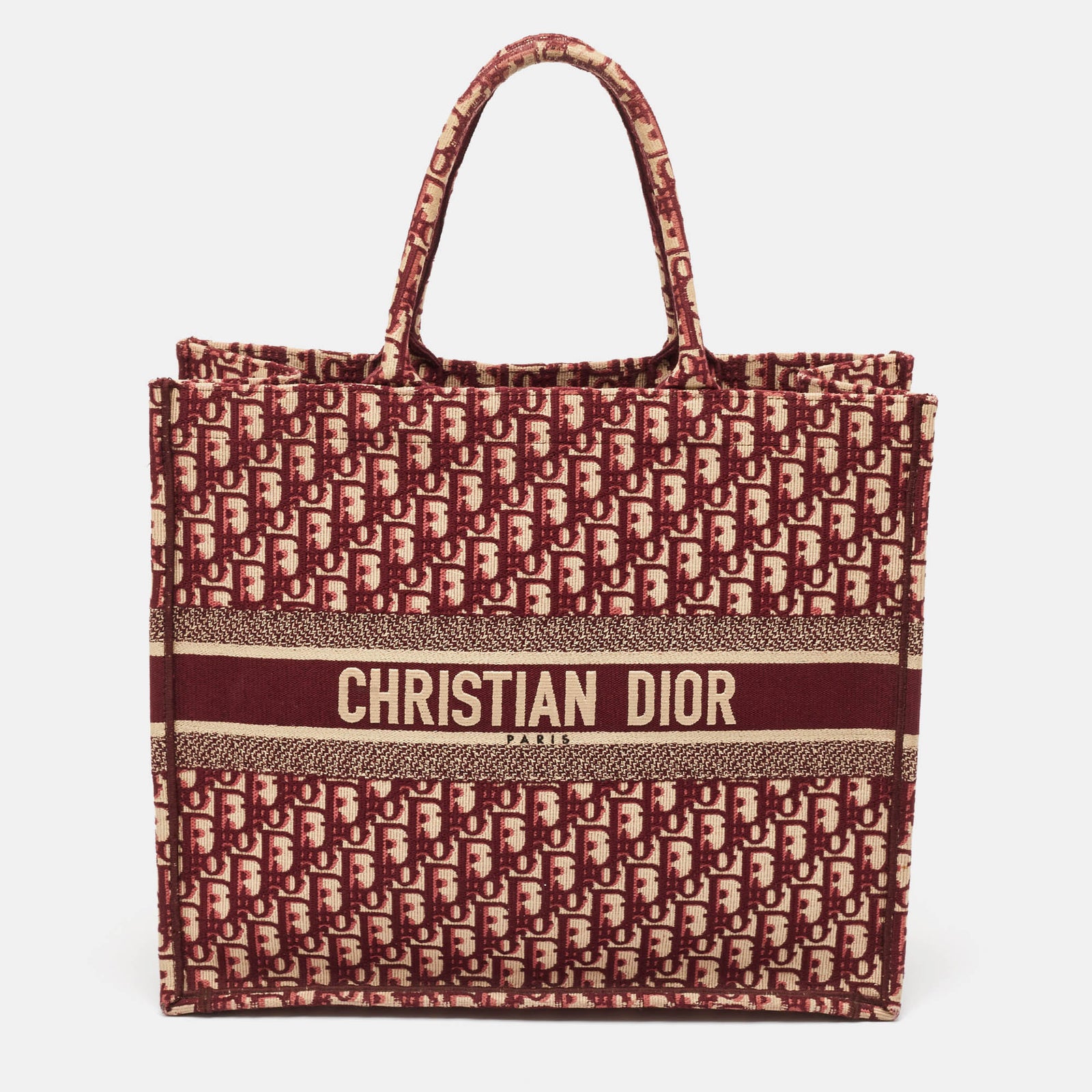 Dior Burgunderrote, schräg bestickte Canvas-Buchtasche