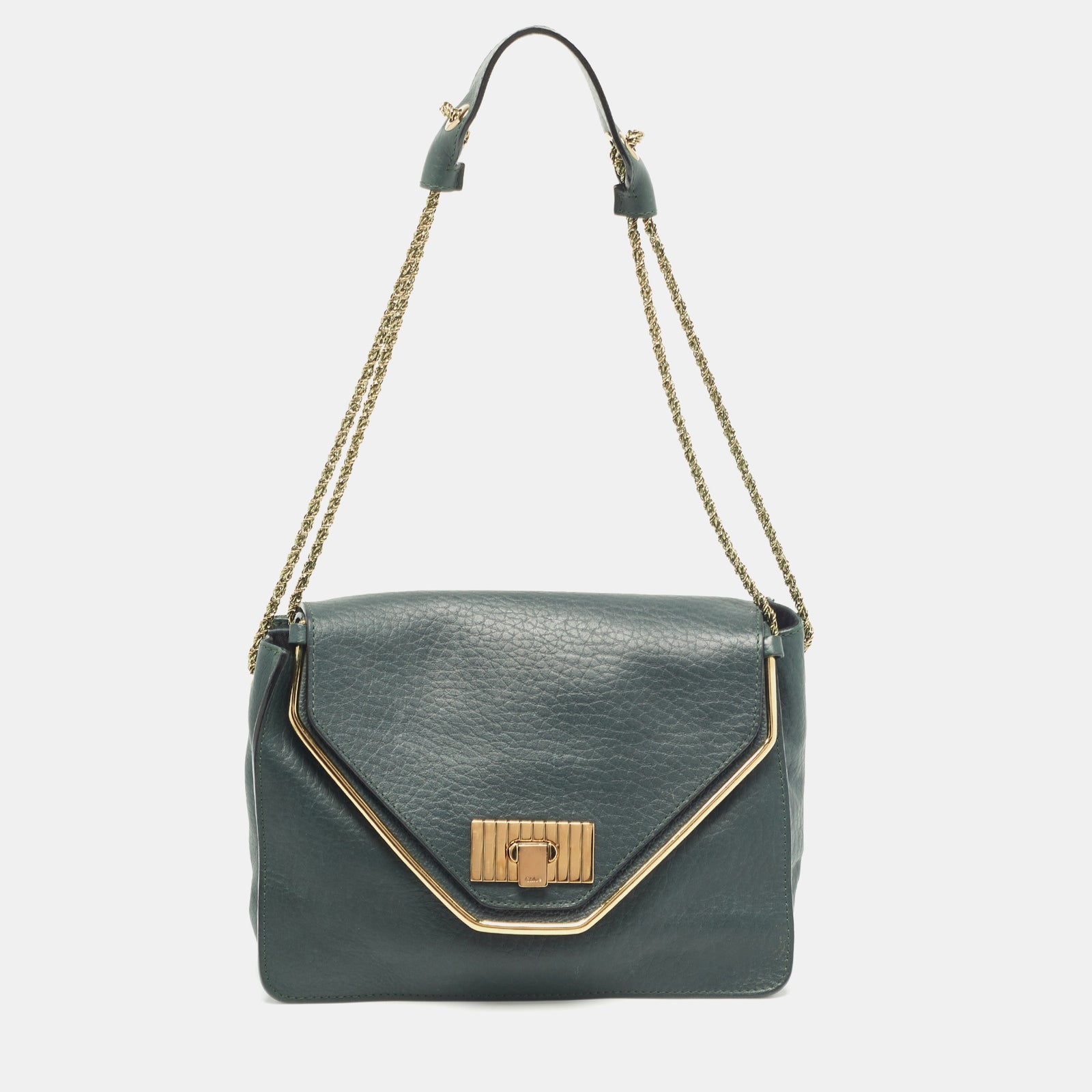 Chloe Dark Green Leather Medium Sally Shoulder Bag