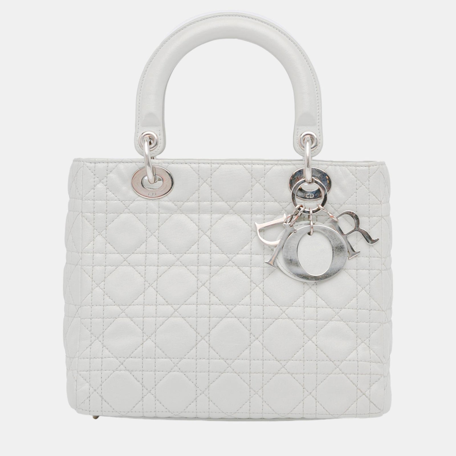 Dior White Medium Lambskin Cannage Lady Dior