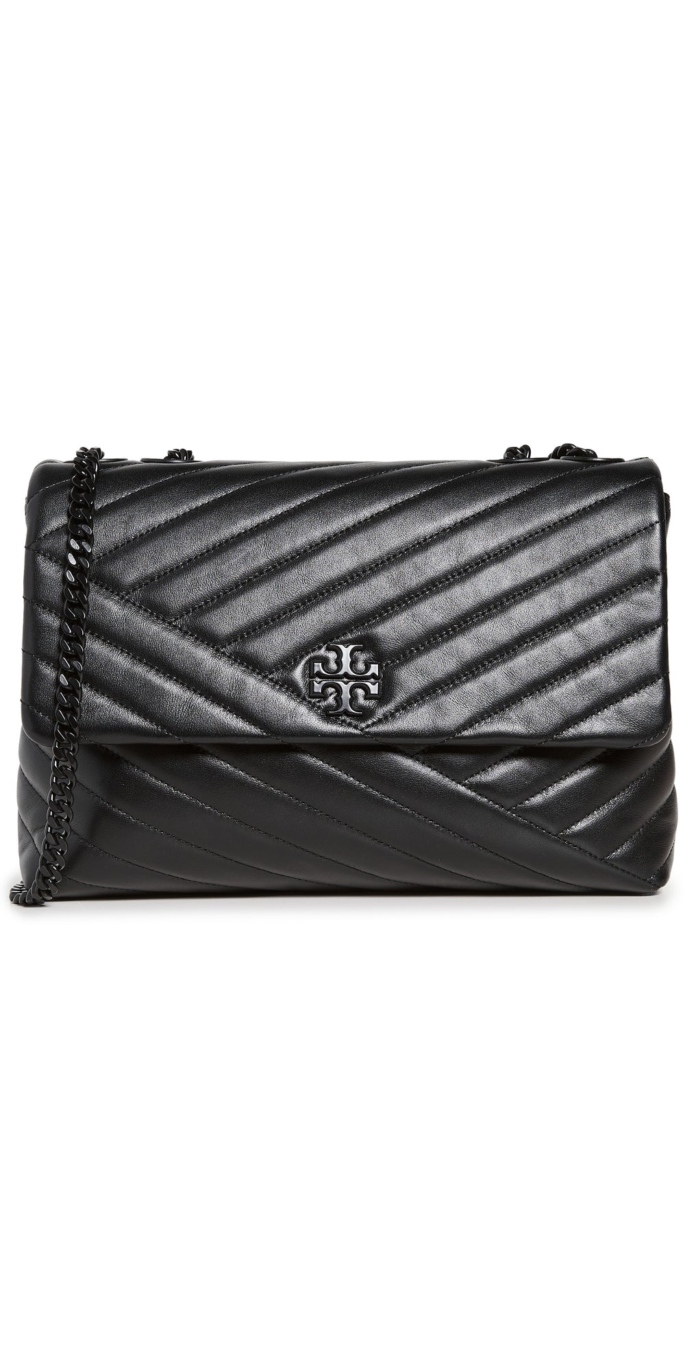 Tory Burch Kira Chevron Powder Coated Convertible Shoulder Bag Black One Size