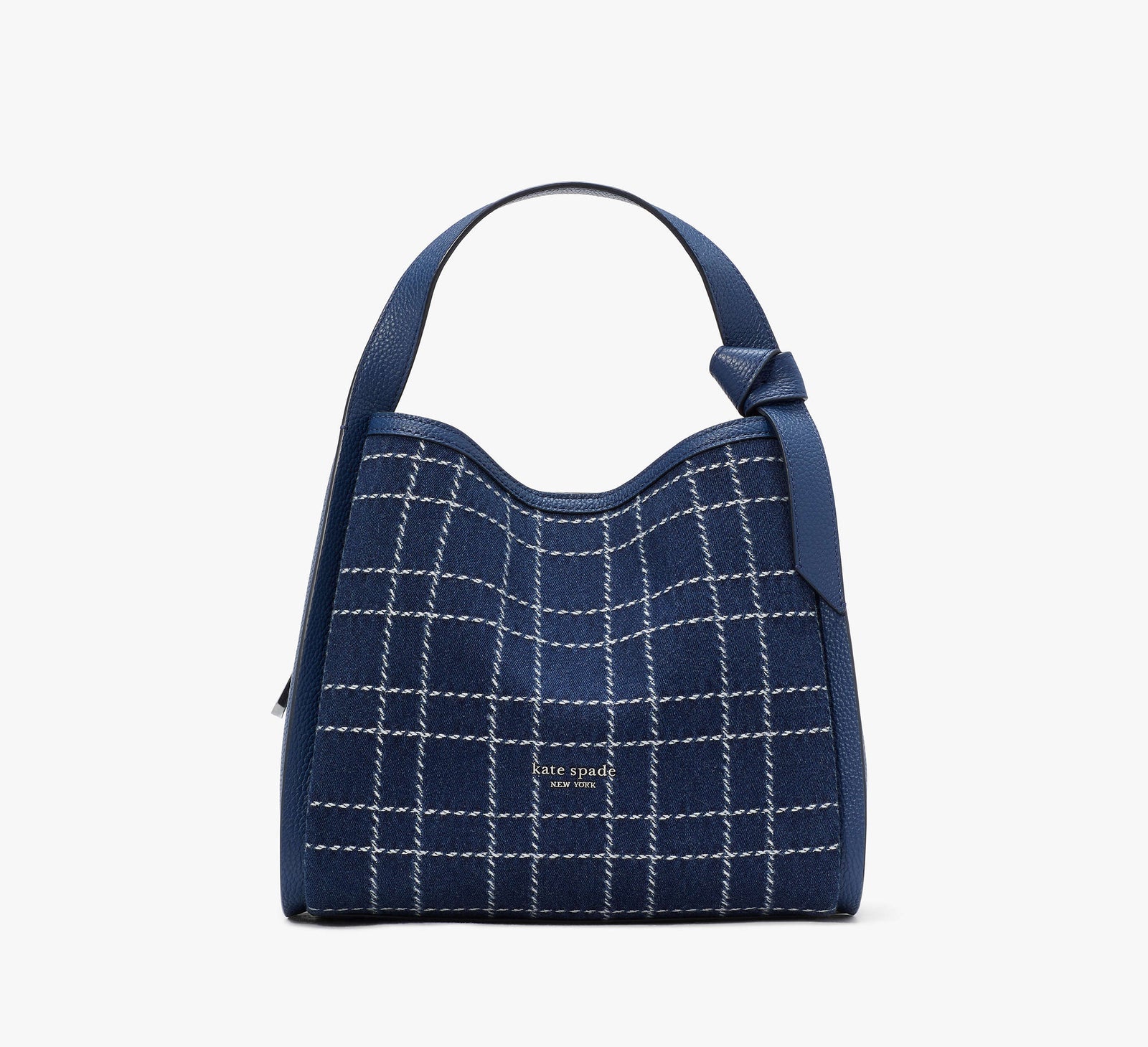 Kate Spade New York Knott Tote Bag zum Umhängen aus Denim mit Karo-Muster, mittelgroß