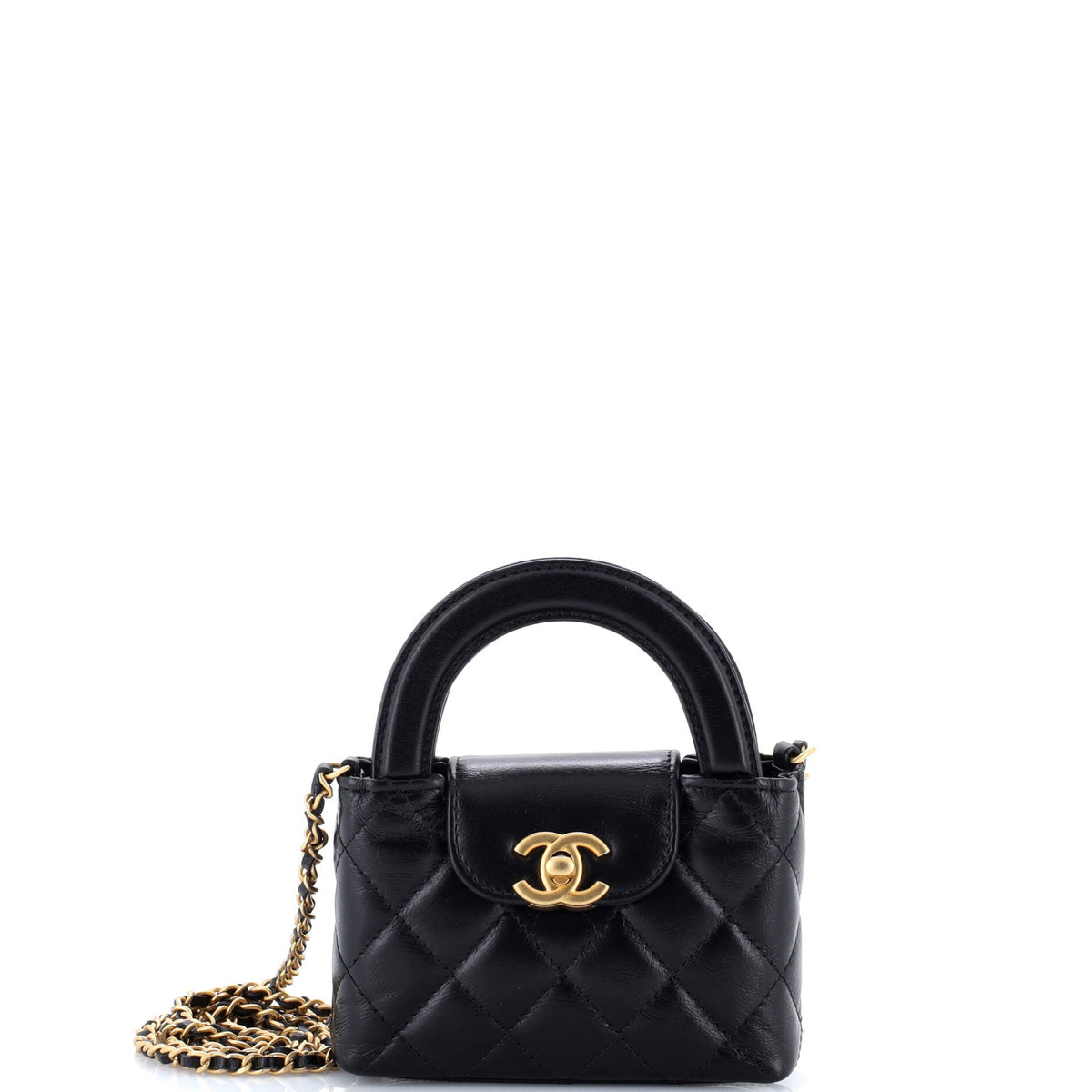 Chanel CHANEL Kelly Top Handle Shopping Bag Quilted Shiny Aged Calfskin Nano