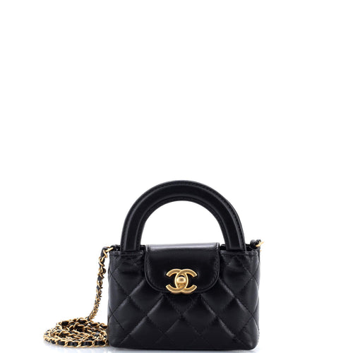 CHANEL Kelly Top Handle Shopping Bag Quilted Shiny Aged Calfskin Nano