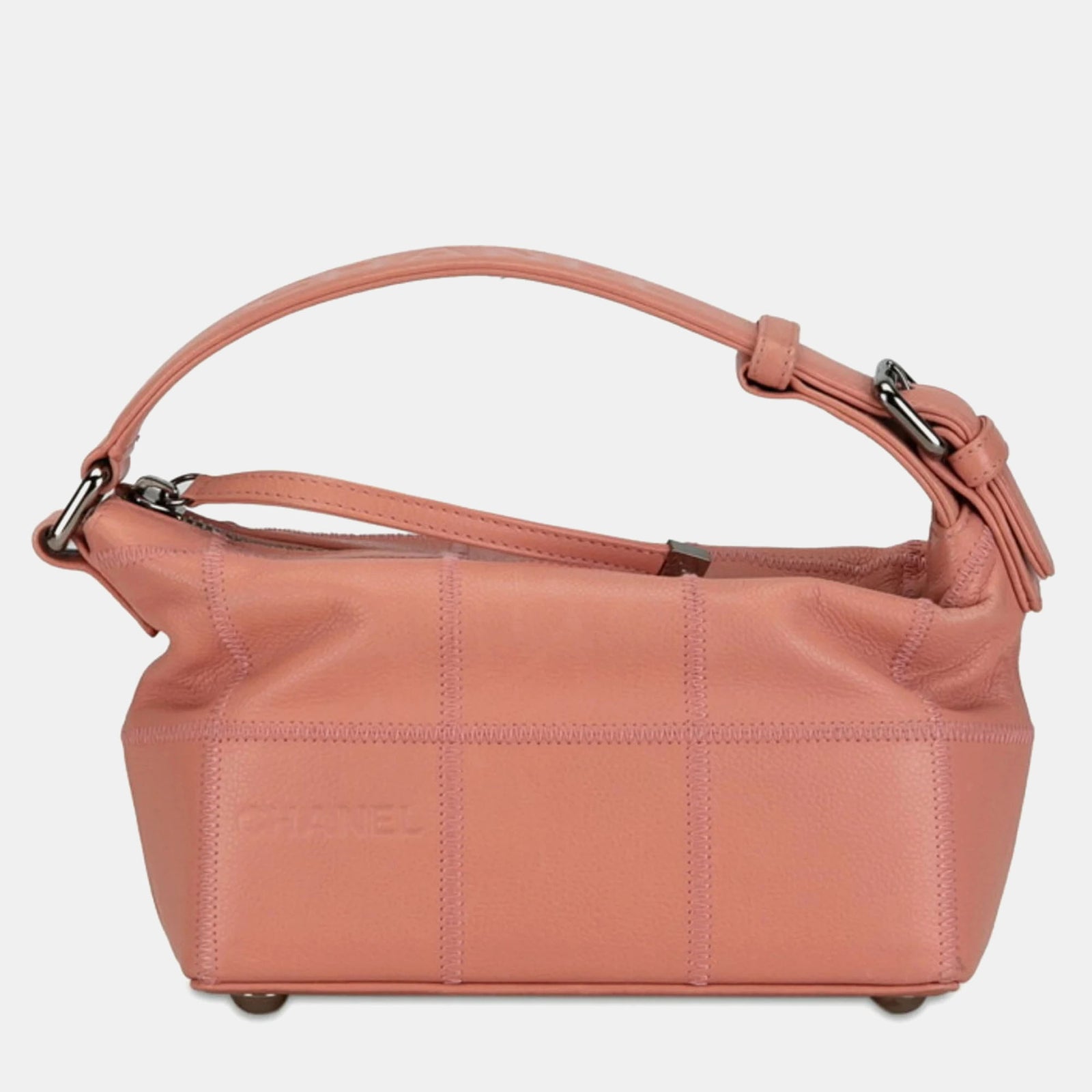 Chanel Sac hobo carré en cuir caviar rose avec coutures apparentes