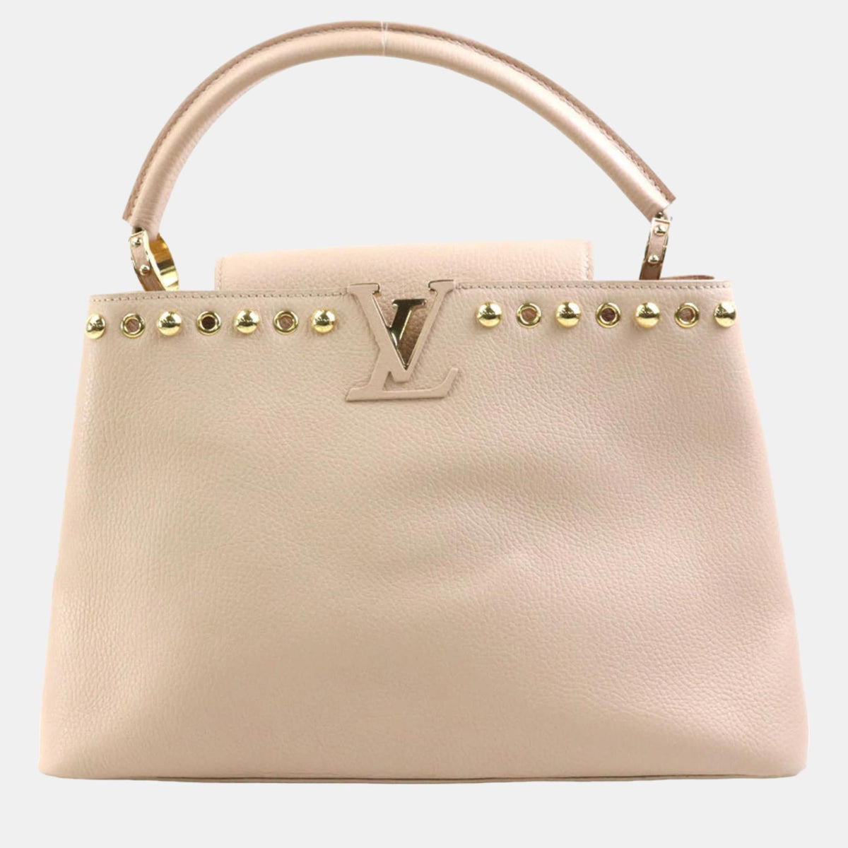 Louis Vuitton Pink Beige Leather Capucines MM Top Handle Bag