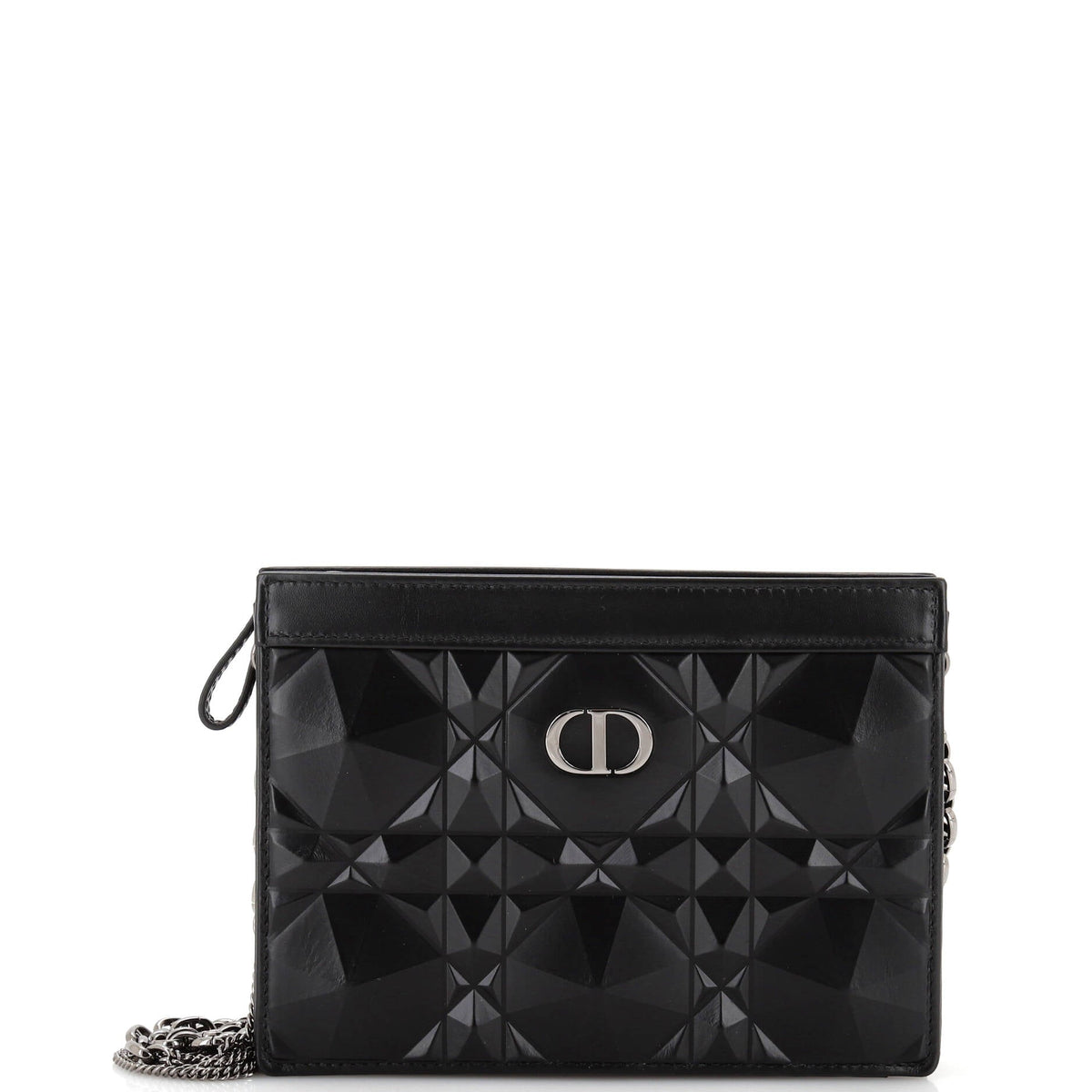 Christian Dior Caro Zipped Pouch With Chain Diamond Motif Cannage Calfskin